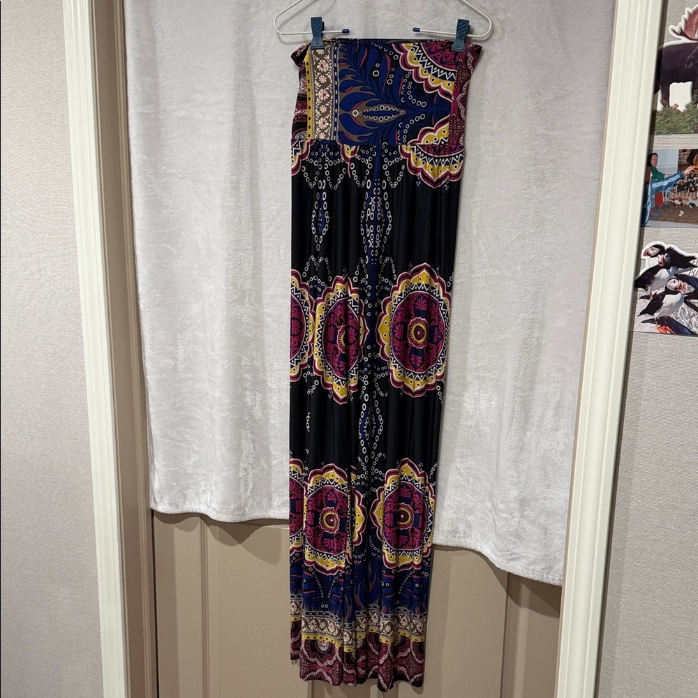 Boho Floral plazo pants- Black with Pink & Yellow Medallion Print
